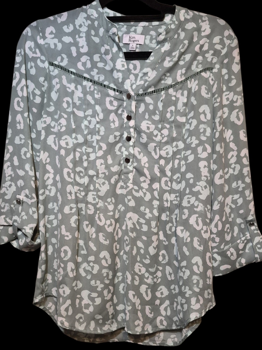 Kim Rogers Mint Green and White Animal Print Button-Front Tunic